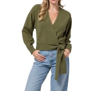 Wayf Davey knit faux wrap sweater in moss